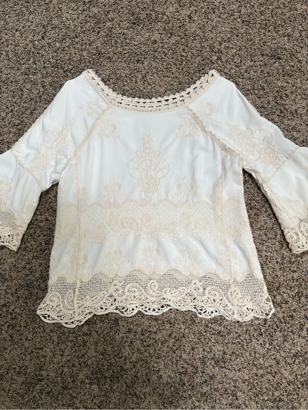 Embroidered Boho Tunic Top in Cream